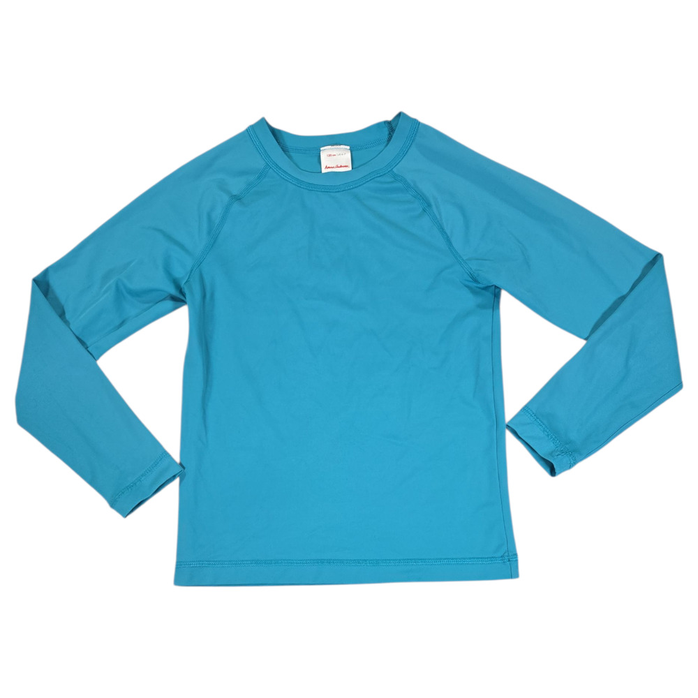 Hanna Andersson Boys Sz 6-7 Teal Long Sleeve Swim Top Rash Guard Swim Pool Beach